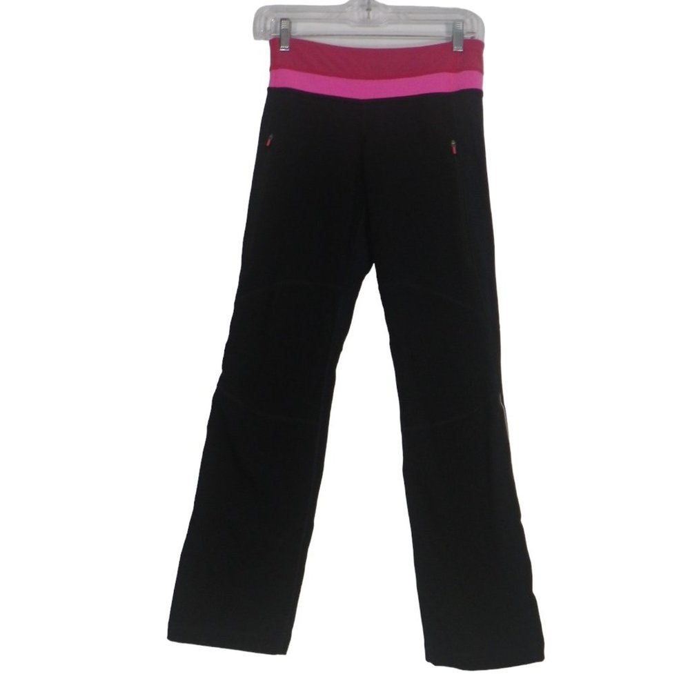Lululemon Womens Black Pink Straight Pants, Logo, Zipper Sides,‎ Size 4